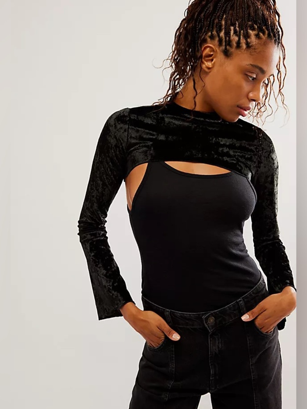 FREE PEOPLE Velvet Nights Cropped Bolero Top XS Small Goth Whimsigoth Witchy New